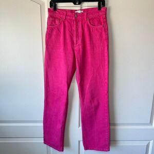 Zara Hot Pink High Waist Mom Jeans Straight Leg Button Fly Preppy‎ Womens 6